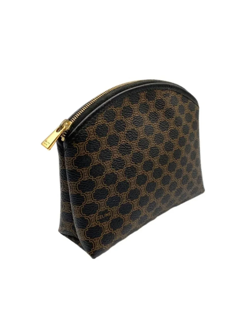 Celine Macadam Pattern Leather Dark Brown Black Pouch Gold - Picture 2 of 9